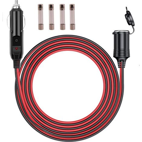 3.0M Rallonge Prise Allume-Cigare 12V-24V allume cigare prise 16 AWG avec Fusible 15A, DC Adaptateur Câble D'extension Alimentation,pour Lecteur MP3/MP4 Téléphone mobile Tablette (1/5)