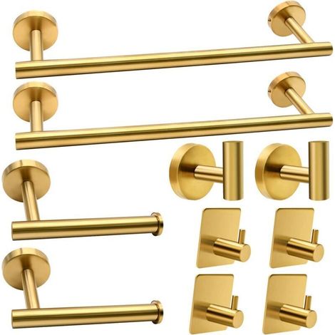 10-teiliges Badezimmer-Accessoire-Set, gebürstetes Gold, Edelstahl-Badezimmer-Accessoire-Set