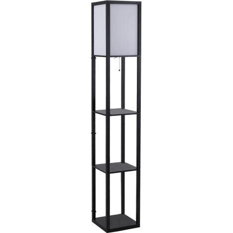 Lampadaire avec étagère de rangement  douille E27  compatible avec des ampoules jusqu'à 40 W (ampoule non incluse)  adapté à l'éclairage intérieur des salons et des chambres  finition en bois noir  di (1/5)
