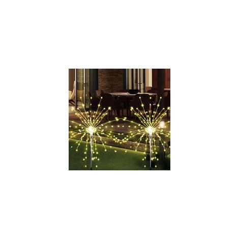 LX-1 Kit de guirlandes lumineuses solaires à piquer au sol pour feux d'artifice - blanc chaud - 2 paquets de 120 lumières - 3 lumières par piquet - portée : 10 cm (1/5)