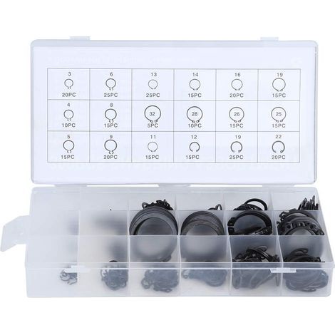 300Pcs E-Clip Snap Ring Shop Assortiment Noir Circlip Kit externe anneau de retenue Assortiment 2mm à 32mm (1/5)