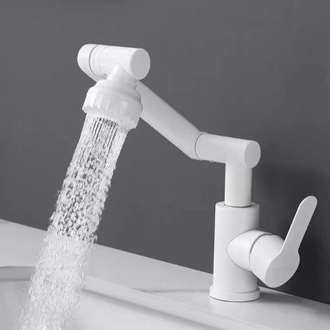Mitigeur flexible cuisine et douche, robinet évier pivotant 360° en acier inoxydable finition chromée blanche, 2 modes de jet, flexibles 2 1/2pouces