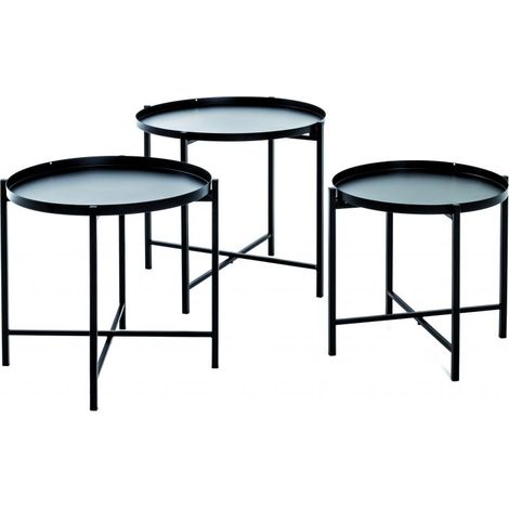 Lot de 3 tables basses ronde 39, 43 et 48 cm en métal laqué noir (1/3)