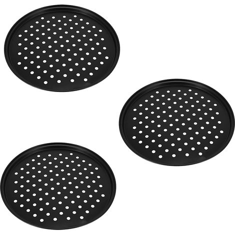 Lot de 3 moules à pizza ronds perforés antiadhésifs en acier au carbone (1/5)