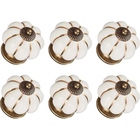 Tiradores decorativos de cerámica blanca con forma de calabaza - 6 piezas (1/5)