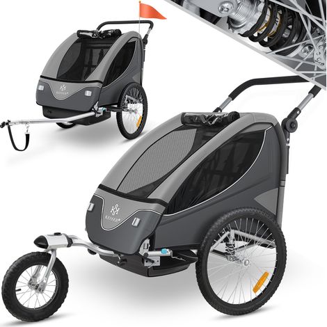 KESSER® Kinderanhänger Fahrradanhänger 360° Drehbar mit Federung 2in1 Joggerfunktion Kinderfahrradanhänger + 5-Punkt Gurt Jogger Fahrrad Anhänger Hellgrau