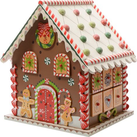 Calendario dell'avvento casa pan di zenzero in legno MDF da 27 cm