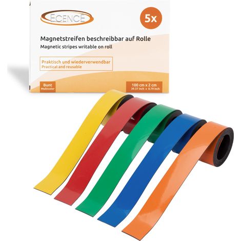 5x Magnet-Band Beschreibbar Magnet-Streifen Kennzeichnungsband 100x2cm (1/4)