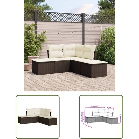 The Living Store 5-tlg. Garten-Sofagarnitur mit Kissen Braun Poly Rattan - Gartensortiment - Gartenmöbelset - Lounge Möbel - Rattan Gartenmöbel - Wetterfest (1/3)
