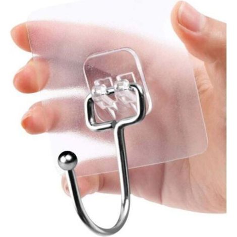 Ganci adesivi trasparenti, 8 pezzi ganci trasparenti resistenti e impermeabili, 44 libbre/20 kg (max) ganci adesivi per bagno per camera da letto, bagno, cucina, parete, porta, frigorif (1/4)