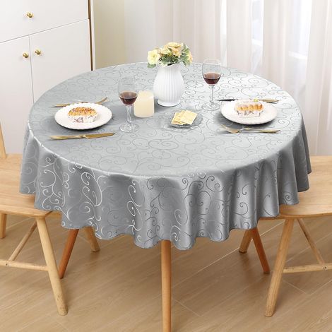 Nappe lavable Jacquard Ronde 140cm Gris, facile d'entretien & résistant à la chaleur