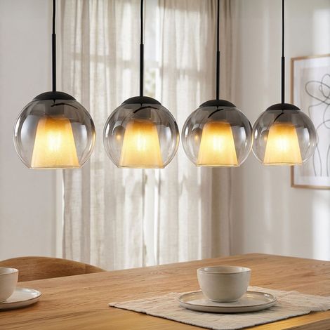 LED Pendelleuchte Esszimmerleuchte Hängelampe Glaskugeln rauchfarben H 120 cm (1/5)