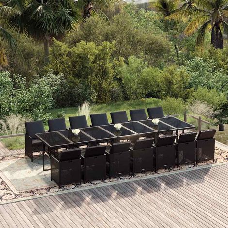 Ensemble à manger de jardin coussins 15 pcs-Salon de jardin Résine tressée Noir 912852 (1/5)