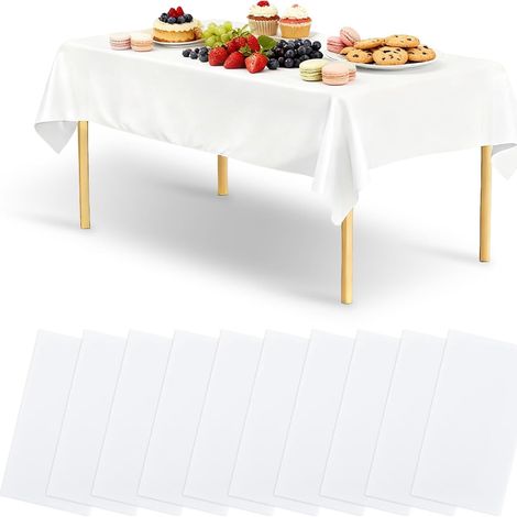 10 Pcs Nappe Blanche Jetable, 137 x 183cm Étanche Nappe Jetable en PEVE, Rectangle Nappes Jetables Blanche pour Mariages, Fêtes et Banquets (1/5)