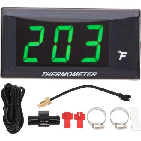 Wassertemperaturanzeige Fahrenheit Grad LCD-Hintergrundbeleuchtung Wasserdichtes Wassertemperaturmessgerät mit 16-mm-T-Stück für Motorrad Grün