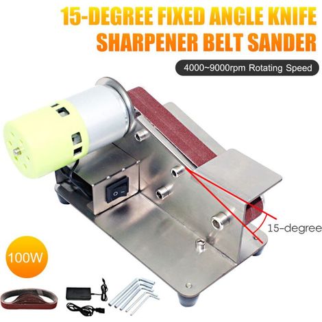 Affûteuse de couteaux à angle fixe de 15 degrés, ponceuse à bande, polisseuse réglable à 7 niveaux, machine de polissage avec 10 bandes abrasives (1/4)