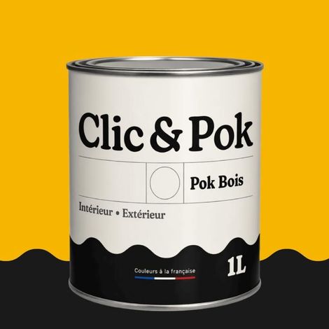Peinture Bois Extérieur – POK BOIS - 1L - RAL 1023 - Jaune signalisation- Résistante aux intempéries - Ne s'écaille pas