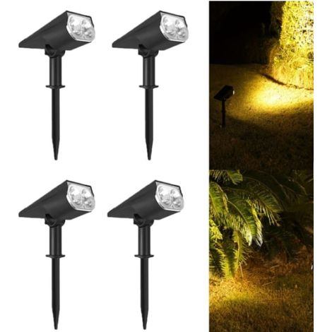Lampe solaire d'extérieur à double usage, projecteur ultra-lumineux et étanche, éclairage de jardin ou de villa, lumière chaude, noir, lot de 4 (1/5)