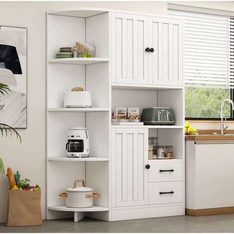 MEUBLIV Armario esquinero 104x35x155 cm blanco – 14 compartimentos, 3 puertas y 2 cajones (1/5)