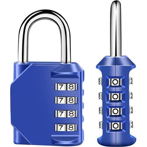 Waterproof 4-Digit Combination Padlock, Steel Plated Combination Lock with Short Blue Clasp (1/3)
