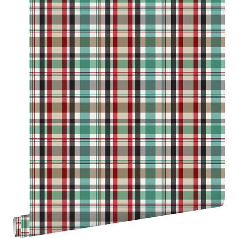 papier peint vichy rouge, vert et marron - ESTAhome (1/5)