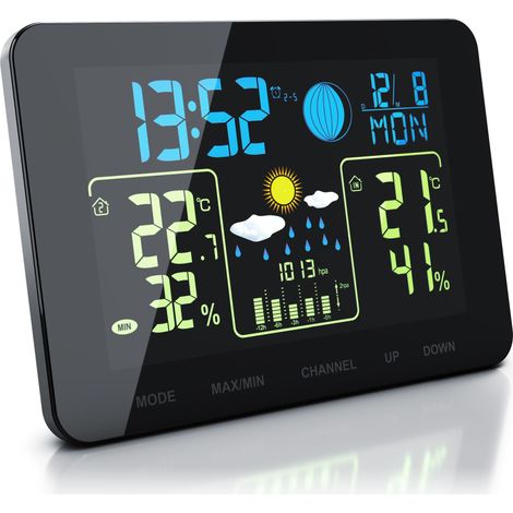 BEARWARE Funkwetterstation mit Farbdisplay & Außensensor Barometer, Wettervorhersage uvm.
