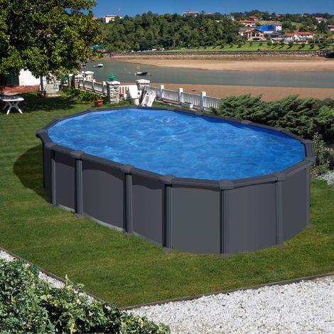 Piscina fuori terra in acciaio 610x375x132 cm effetto grafite