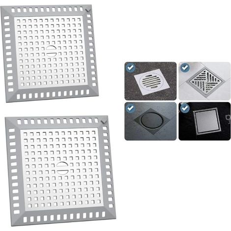 Grille anti-cheveux carrée en acier inoxydable argenté pour évier de cuisine, 12,3 x 12,3 cm, idéale pour la douche, la salle de bain et la cuisine. (1/5)