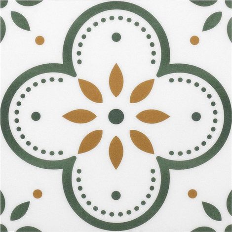 Lot de 10 feuilles membrane de carrelage de sol en vinyle 19,8 x 19,8 cm Carreaux décoratifs pour sol, mur, cheminée(20 x 20 cm, fleur verte) (1/5)