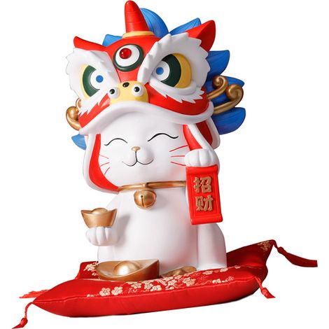 Ornement en résine représentant un chat porte-bonheur dansant le lion de la Cité interdite, cadeau de pendaison de crémaillère, cadeau d'ouverture de boutique, décoration de bureau créative, pratique (1/5)