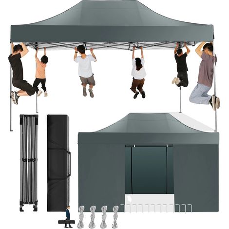 Tente Gazebo, Tissu Imperméable, Hauteur Réglable, Gris (1/2)