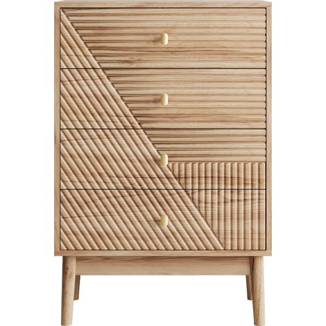 CAIziArmoire de rangement en bois, quatre tiroirs, couleur chêne