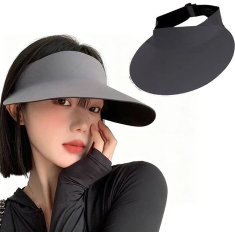 Visera de mujer de ala ancha, Protección UPF50+, Capucha sin costuras para coleta, Plegable y de secado rápido, tenis, correr y la playa, Gris (1/5)