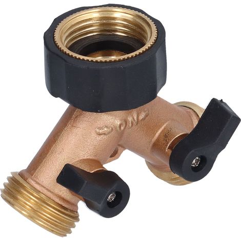 Raccord en Y 2 voies 3/4 po pour robinet, adaptateur de tuyau en laiton avec joint en caoutchouc (1/5)