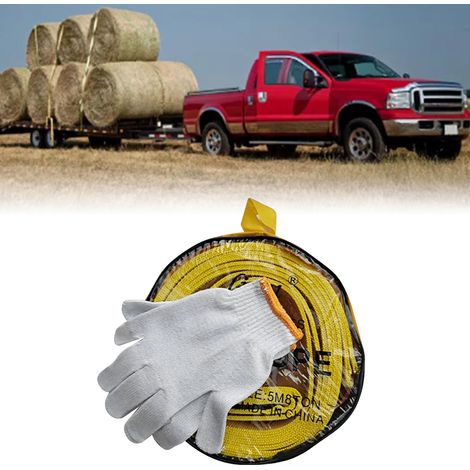 Corde de remorquage 5m capacité 8T polyester robuste sangle de traction avec crochets pour urgence jaune + gants (1/5)