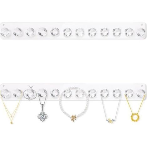 Soporte de pared autoadhesivo para joyas, organizador de collares, acrílico transparente, diseño minimalista con 12 ganchos.