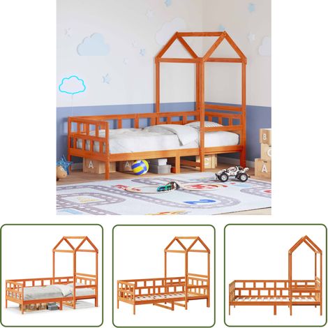 The Living Store Lit de jour avec toit sans matelas 80x200 cm bois massif - Lit Convertible - Lit Enfant - Canapé Lit - Meuble Multifonction - Lit Coffre (1/5)