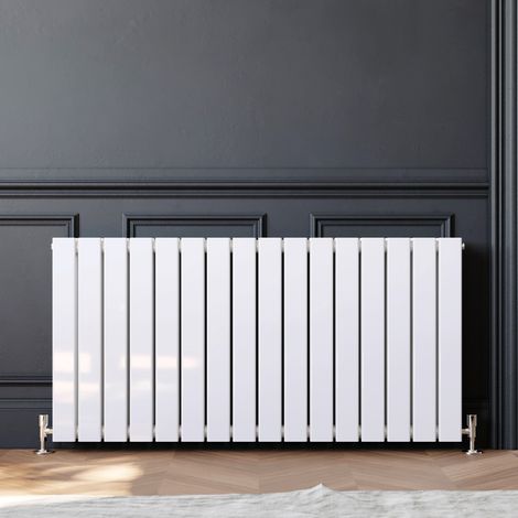 ELEGANT 600x1368mm Horizontal Designer Double Flat Panel Column Radiator White Central Heating with White Thermostatic Radiator Valves (1/5)