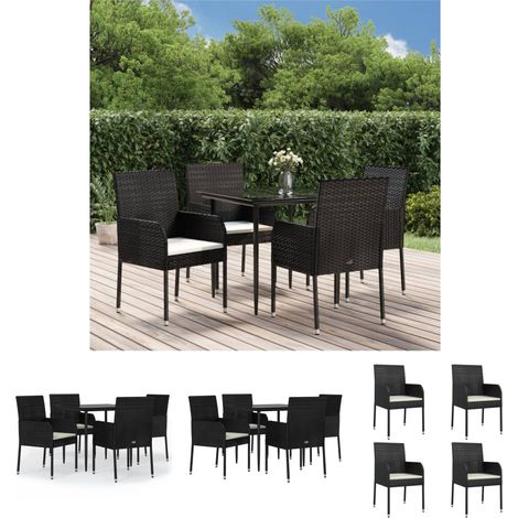 Gartenmöbel - vidaXL 5-tlg. Garten-Essgruppe mit Kissen Schwarz Poly Rattan - Gartenstuhl mit Kissen (1/5)