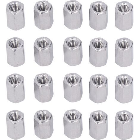 Set of hexagonal coupling nuts, industrial fastening connector in 304 stainless steel M6x1.0 10 L15mm 20 pieces (1/5)
