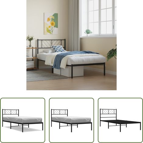vidaXL Lit métallique -  Cadre de lit métal sans matelas avec tête de lit noir 90x200 cm (1/5)