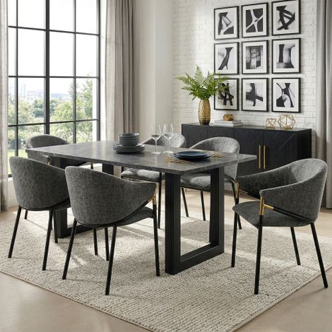 6 Esszimmerstühle, bequem und atmungsaktiv, geeignet für Esszimmer, Wohnzimmer, Cafés usw., moderner Stil, Chenil,Handläufe aus goldfarbenem Edelstahl, grau