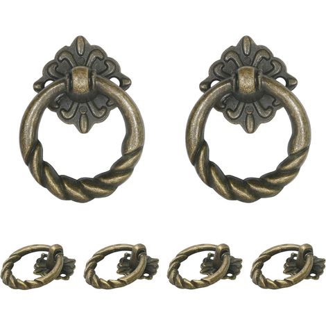 Lot de 6 poignées de tiroir en bronze avec anneau en forme de fleur, petites poignées d'armoire vintage, boutons de tiroir en métal pour tiroirs (1/5)