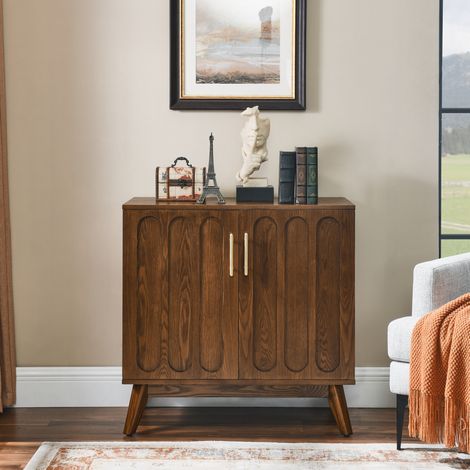 Buffet en bois foncé et MDF avec façades rainurées, étagères réglables et prise intégrée, meuble de rangement vintage pour salon, entrée ou couloir – CHICFURN (1/5)