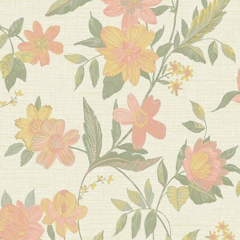Blush Katsu Trail Wallpaper Grandeco Floral Paste The Wall Textured Blown Vinyl (1/4)