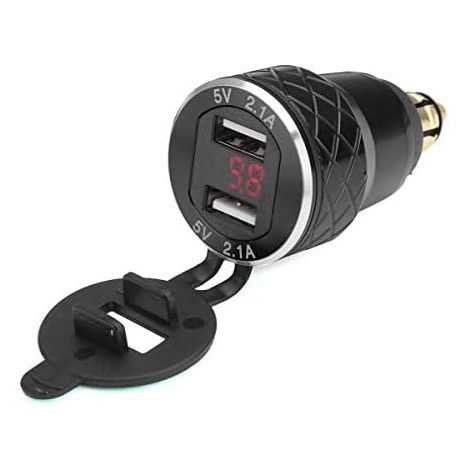 12V-24V 4.2A Voltmètre Rouge Moto Double Chargeur USB Din Socket pour Bmw Moto - Noir (1/4)