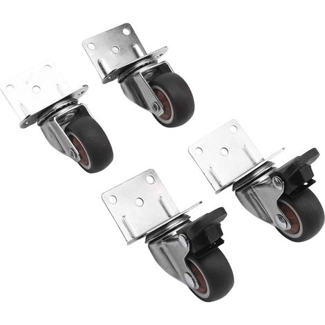 Lot de 4 roulettes à fixation latérale renforcées 3,8cm forme en L plateau TPR 2 avec frein 2 sans frein pour meuble valise (1/5)