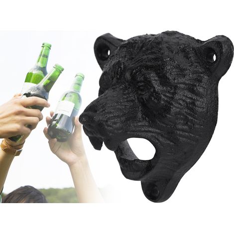 Ouvre-bouteille mural en fonte en forme d'ours pour bière, soda et verres (1 pièce) - Outil de cuisine et de bar (1/5)