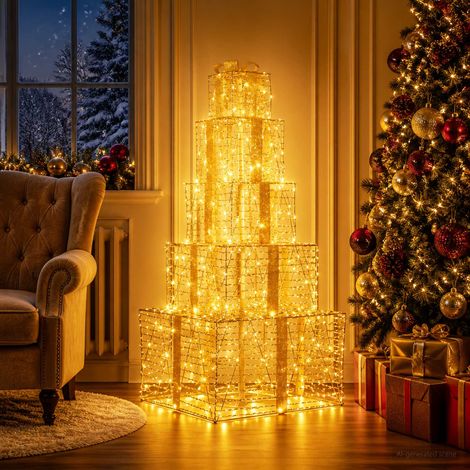 vidaXL Boîtes cadeaux de Noël empilables avec LED 250 LED Blanc chaud (1/5)