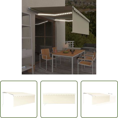Markise Einziehbar - Markise Manuell Einziehbar mit Rollo & LED 4x3 m Creme (1/5)